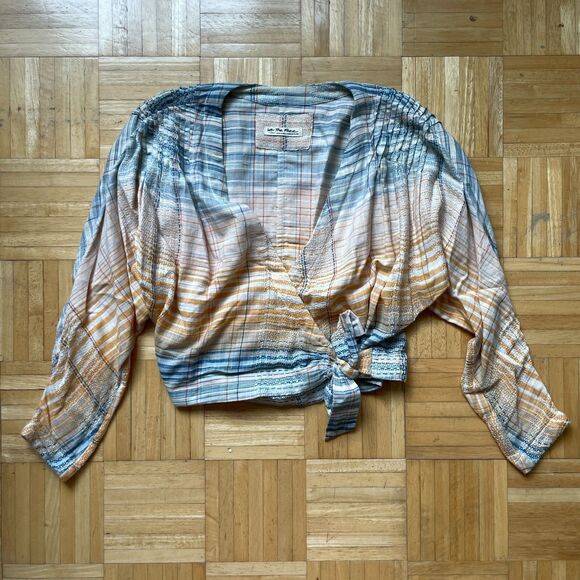 Free People Mistry Maldives Wrap Blouse Women's Size XS Top Beach Blue - Picture 1 of 10